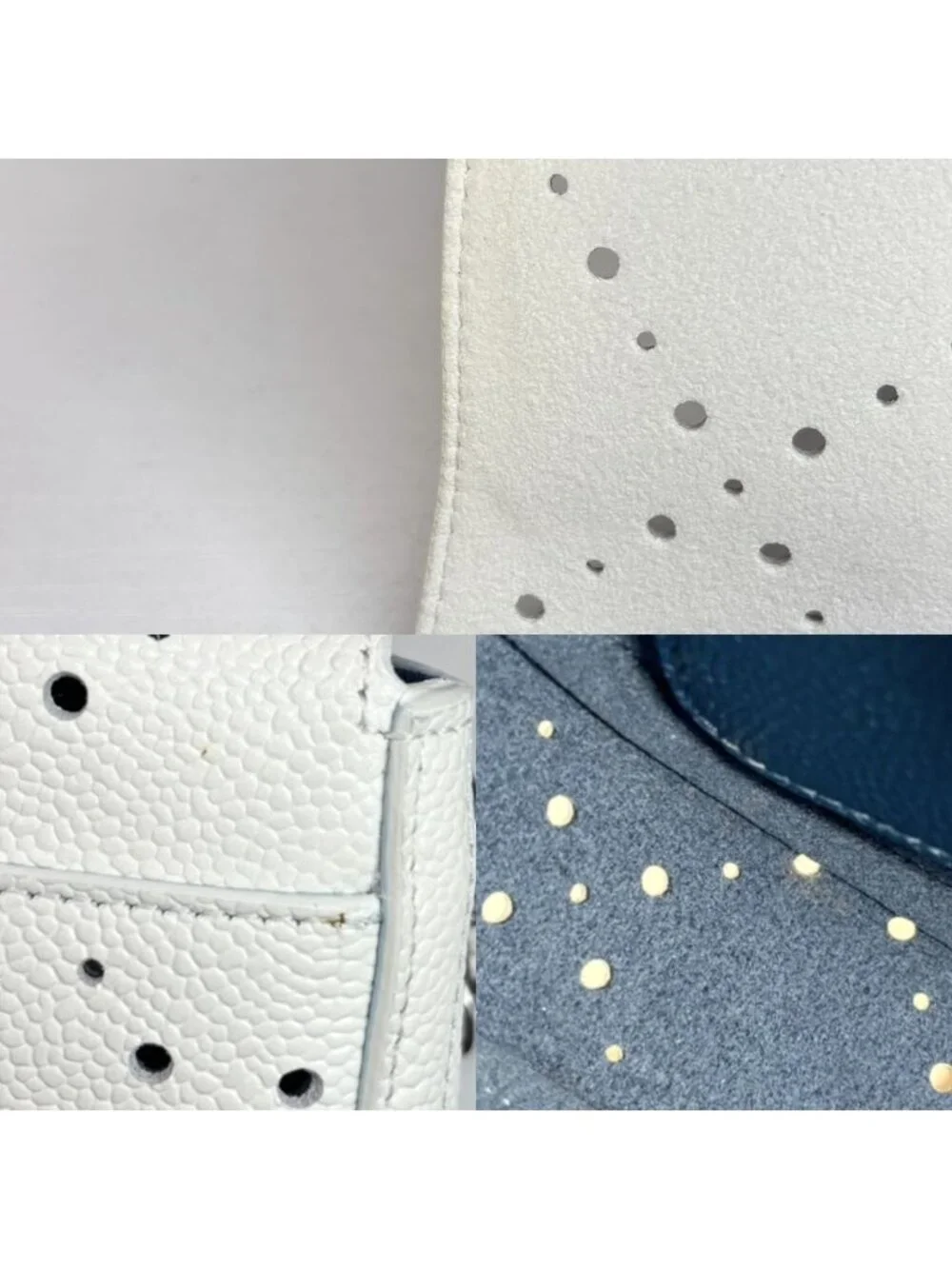 Chanel Shoulder Bag Perforated Pochette CC Logo Crossbody Leather White Silver